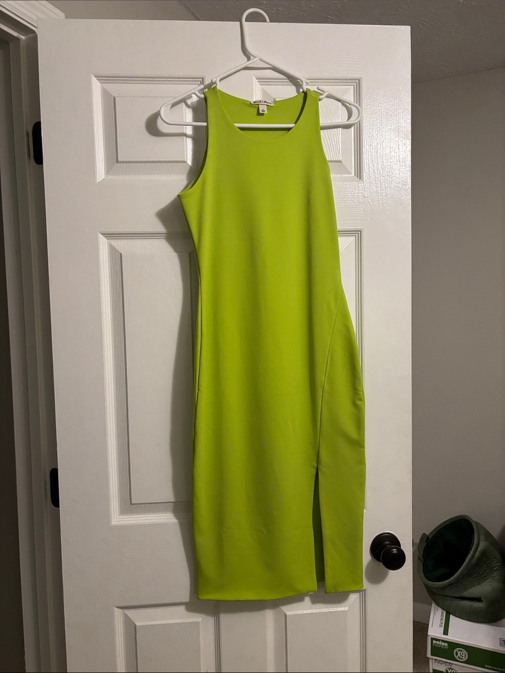 Derek Heart Neon Lime Sleeveless Midi Dress with Side Slit